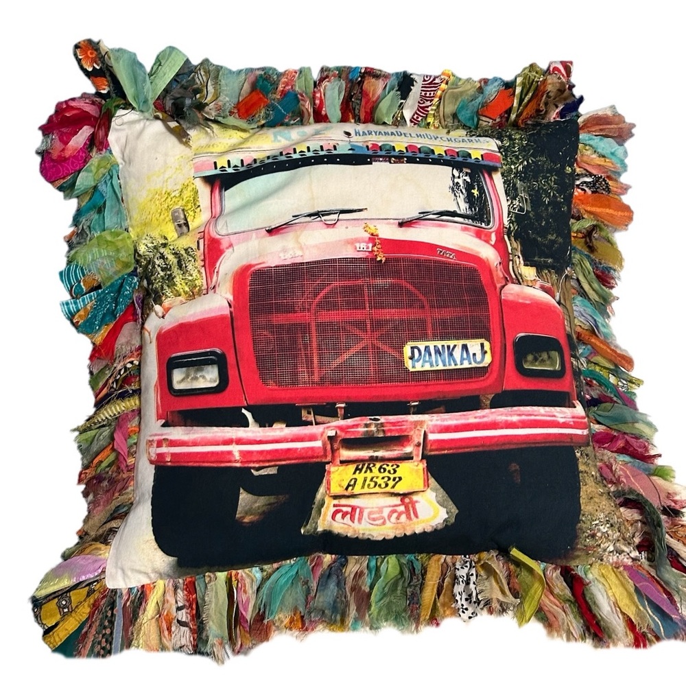 Exclusive Karma Living Boho Colorful Truck Fringe Pillow 15 X 15
